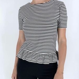 J Crew striped peplum short sleeves top frill hemline size LG